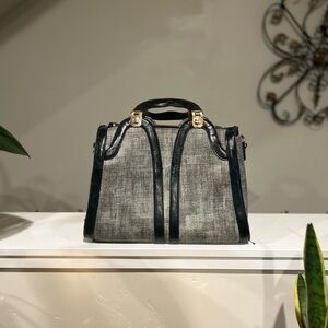 Elegant Black and Gray Women's Handbag with gold accent